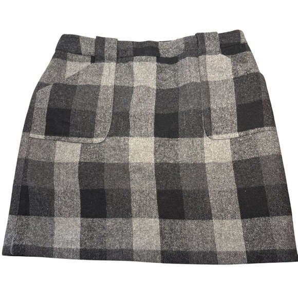 Liz Claiborne Plaid Skirt Womens Wool Blend Mini Pockets Size 8 Black Gray Lined - Picture 1 of 13